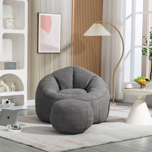 Grey High Pressure Foam Bean Bag Sofa Chair with Footrest