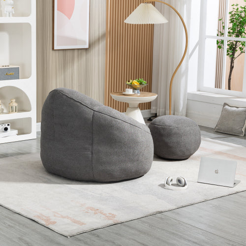 Grey High Pressure Foam Bean Bag Sofa Chair with Footrest
