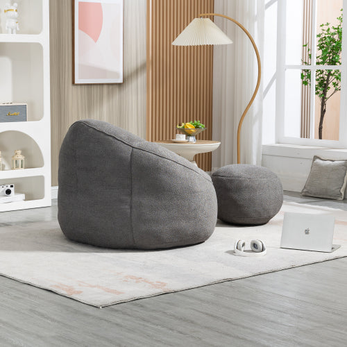 Grey High Pressure Foam Bean Bag Sofa Chair with Footrest
