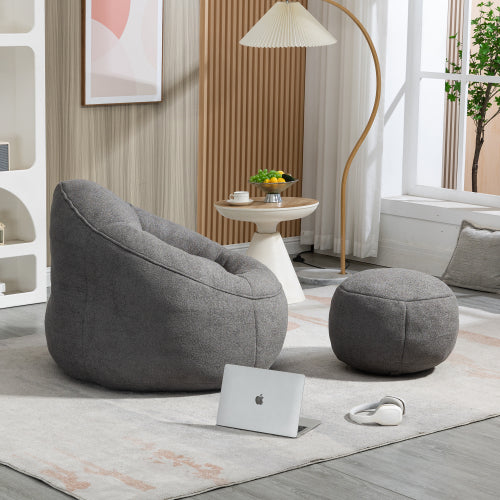 Grey High Pressure Foam Bean Bag Sofa Chair with Footrest