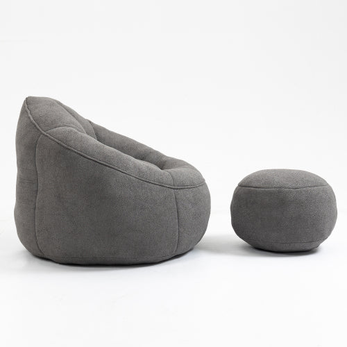 Grey High Pressure Foam Bean Bag Sofa Chair with Footrest