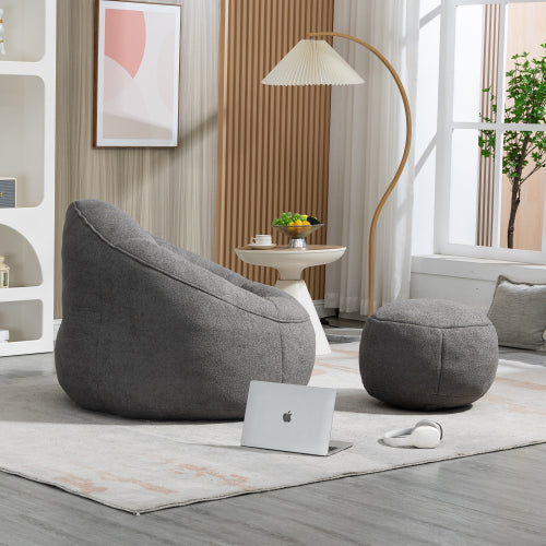 Grey High Pressure Foam Bean Bag Sofa Chair with Footrest