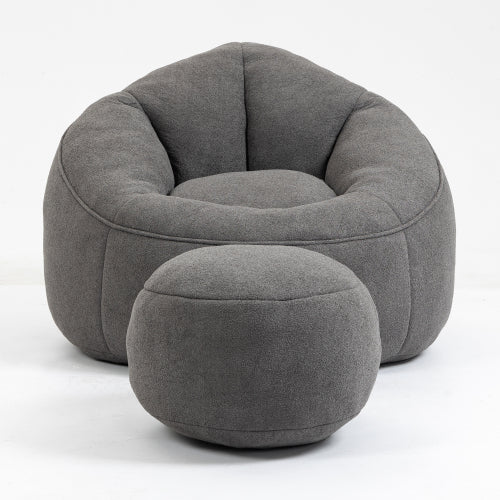 Grey High Pressure Foam Bean Bag Sofa Chair with Footrest