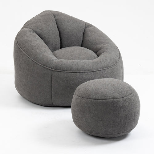 Grey High Pressure Foam Bean Bag Sofa Chair with Footrest