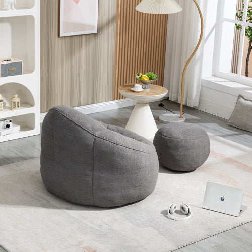 Grey High Pressure Foam Bean Bag Sofa Chair with Footrest
