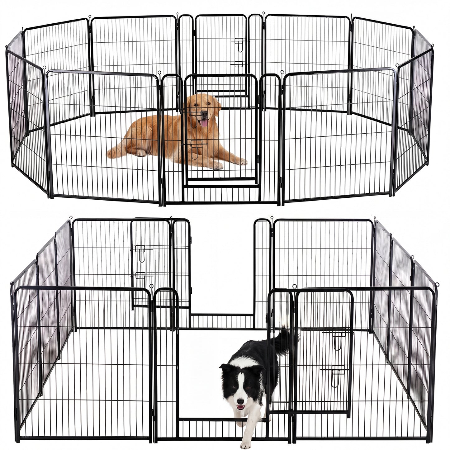 Foldable Metal Pet Fence With Door, Outdoor & Indoor Dog Kennel - Multiple Sizes