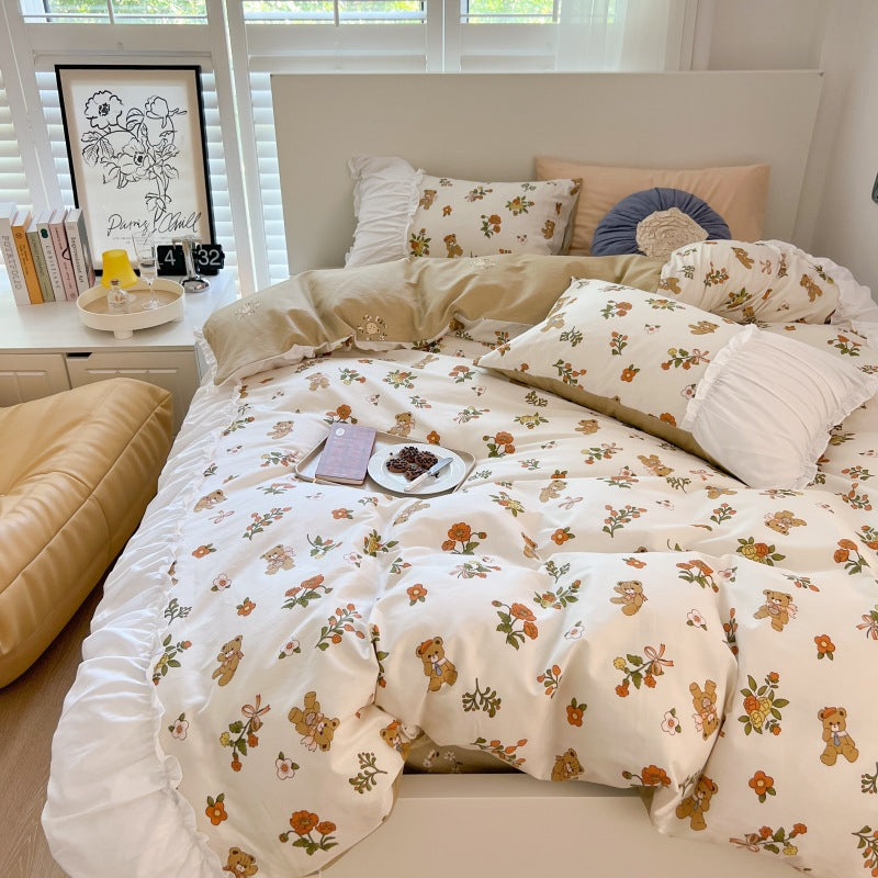 Pastoral Floral Bedding Set with Sheets and Pillowcases - Cotton Comfort