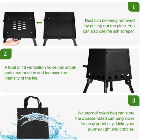 Portable Camping Stove - Wrought Iron Panel, 27x27x34cm, Black