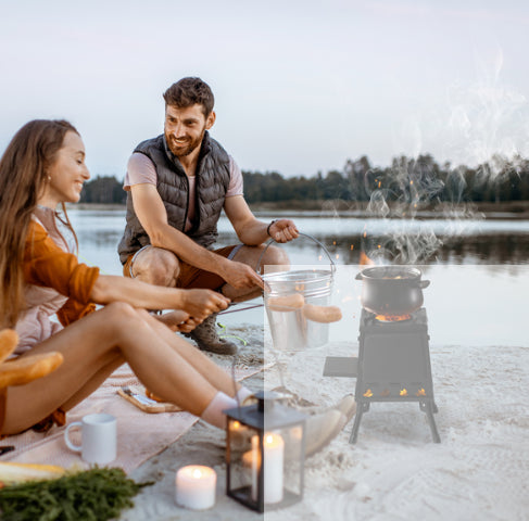 Portable Camping Stove - Wrought Iron Panel, 27x27x34cm, Black