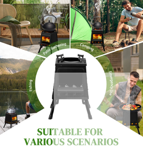 Portable Camping Stove - Wrought Iron Panel, 27x27x34cm, Black