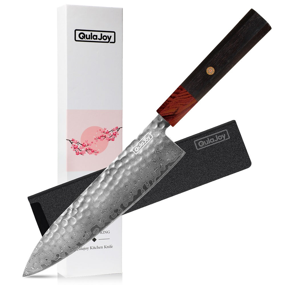 8 Inch Chef Knife - Japanese Damascus VG-10 Steel, Hammered Blade