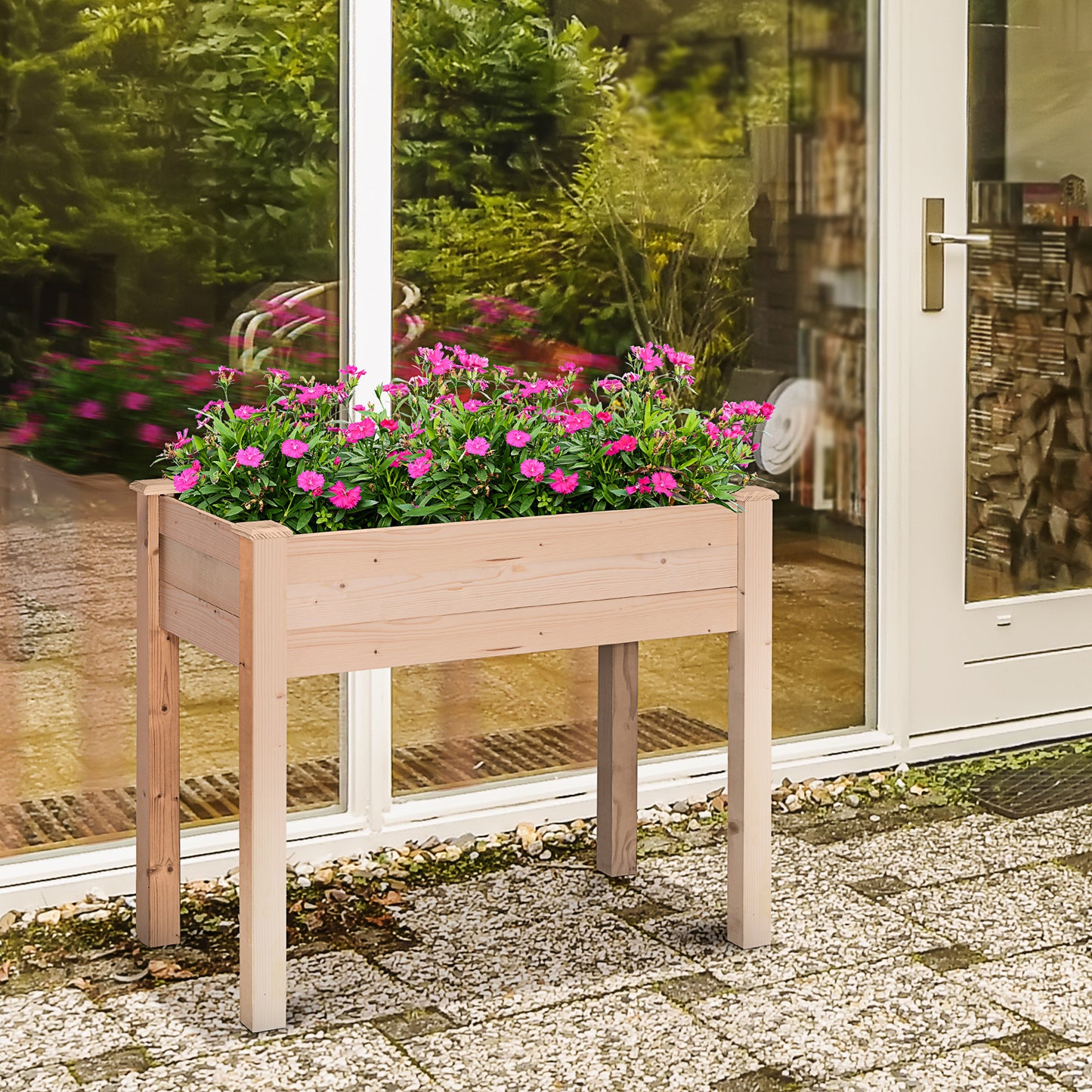 Raised Wooden Garden Bed with Legs for Vegetables Herbs Flowers - Natural Finish, 830x80x440 mm