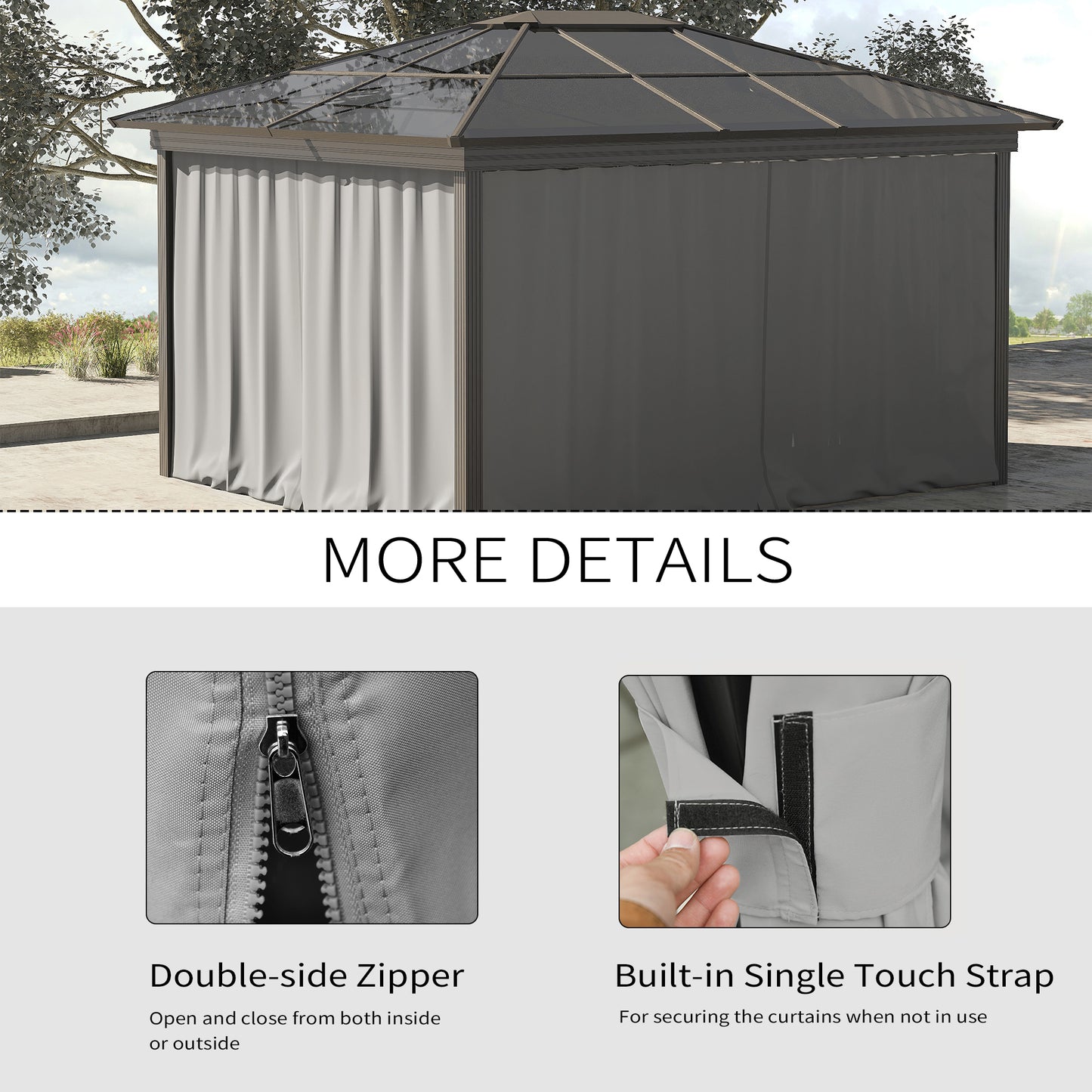 Gazebo Sidewall Set with Hooks & C-Rings - Light Gray