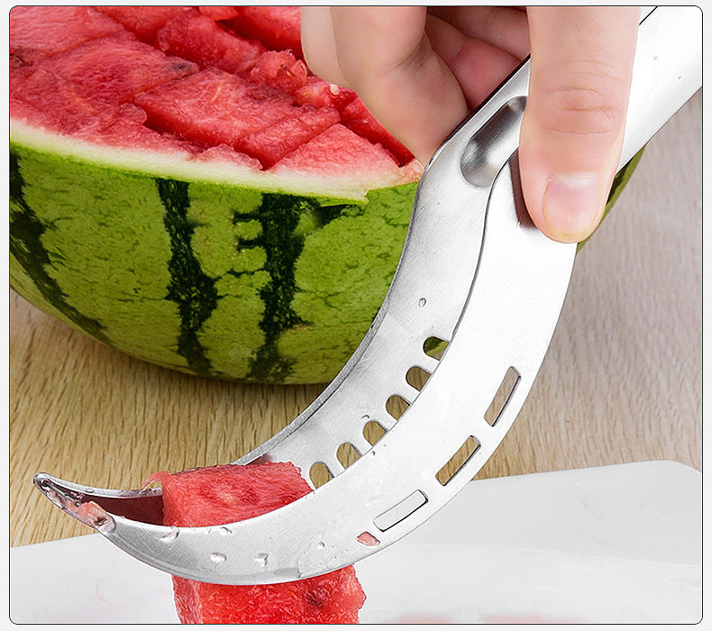 Stainless Steel Watermelon Cutter Slicer - 21cm Kitchen Tool with Black Handle