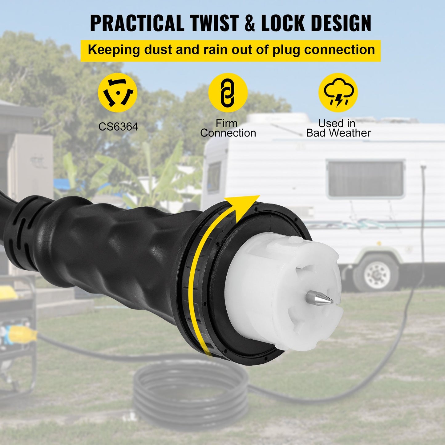 25Ft 50Amp Generator Extension Cord with Twist Lock Connectors - Heavy Duty Power Cable