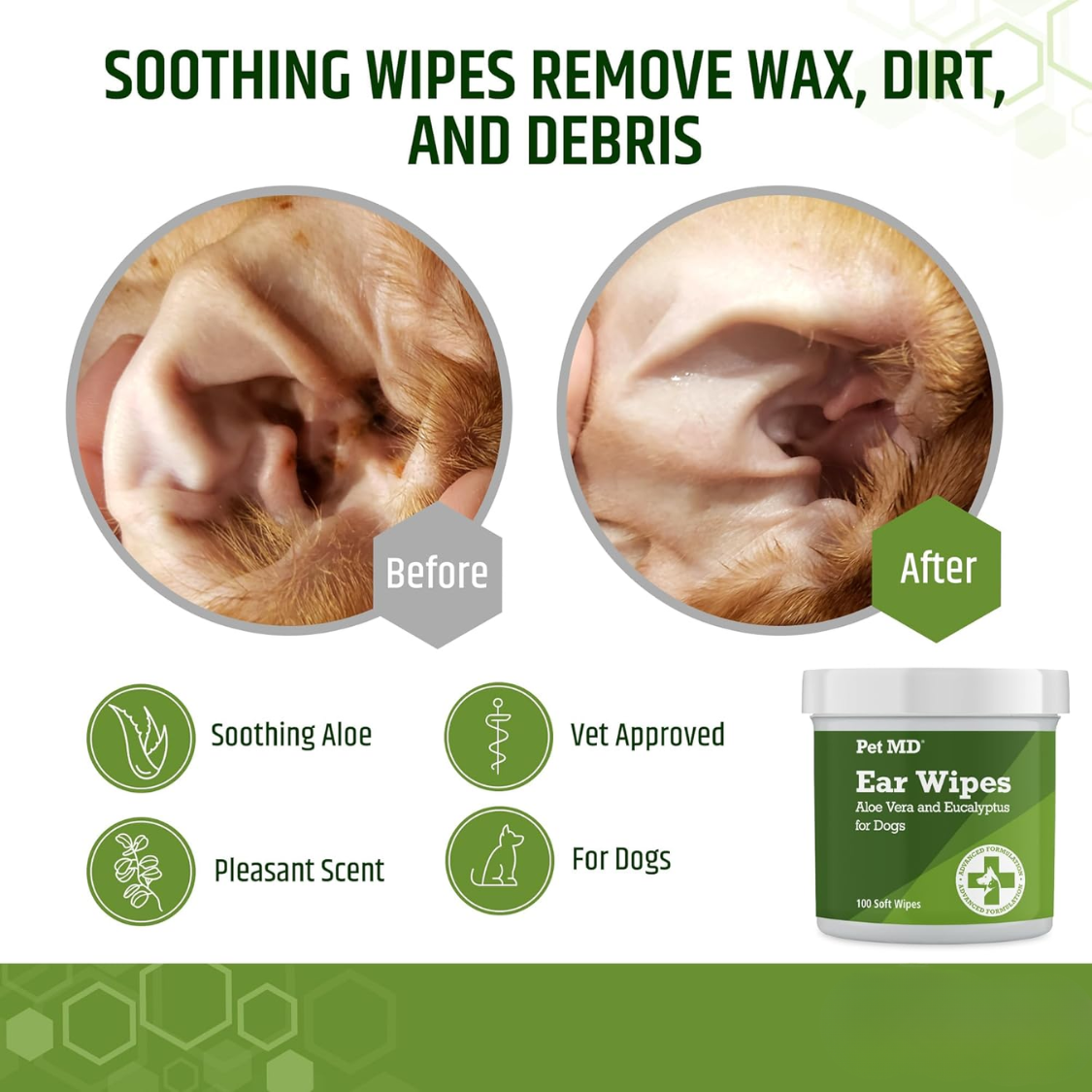 Dog Ear Cleaning Wipes - Gentle Deodorizing & Debris Removal for Pets