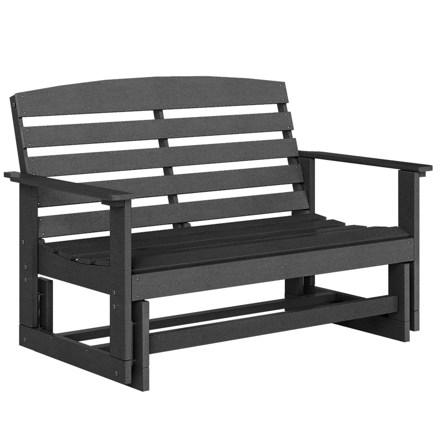 Patio Glider Bench - HDPE Slatted Double Rocking Chair - Black