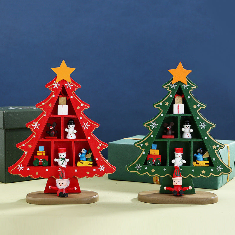 Mini Wooden Christmas Tree Decor - Festive Table Ornament Supplies