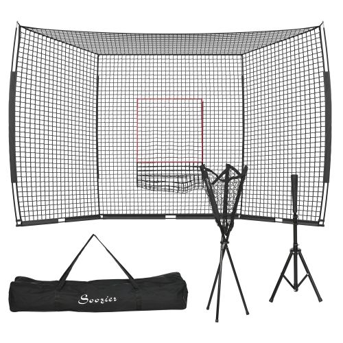 Baseball Net with Strike Zone, Tee, Caddy & Carry Bag - Black