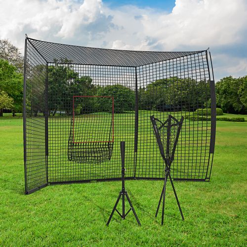 Baseball Net with Strike Zone, Tee, Caddy & Carry Bag - Black