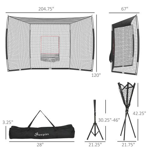Baseball Net with Strike Zone, Tee, Caddy & Carry Bag - Black