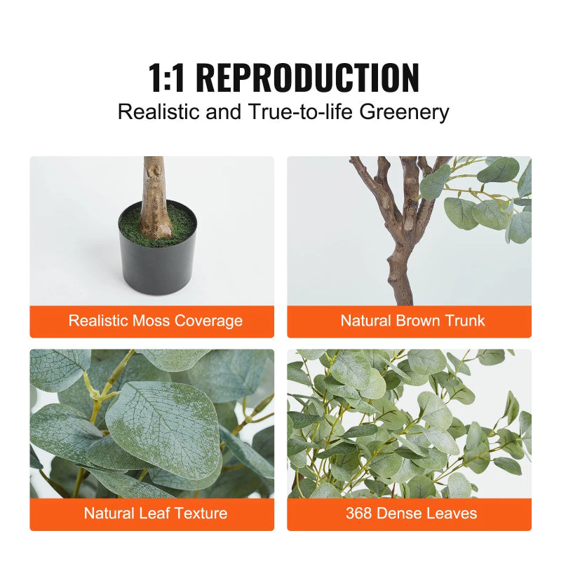 6 FT Tall Artificial Eucalyptus Tree - Lifelike Faux Plant