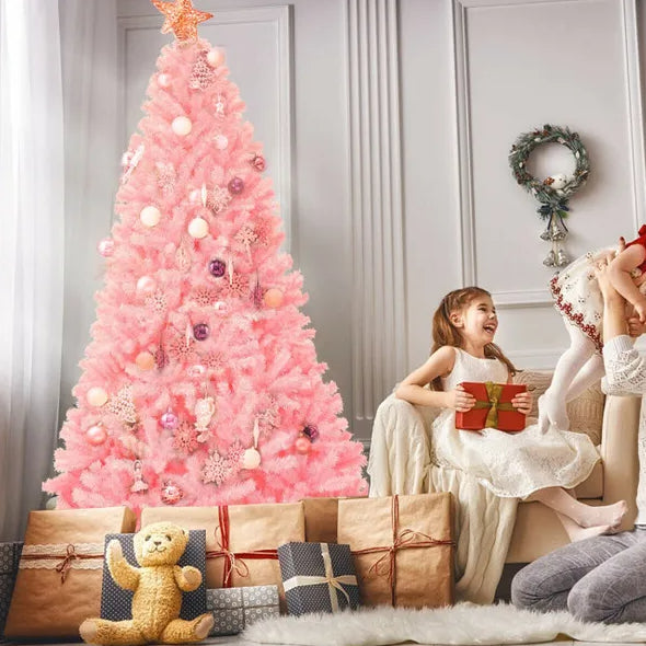 7.5 Feet Pink Hinged Artificial Christmas Tree - Full Fir Design