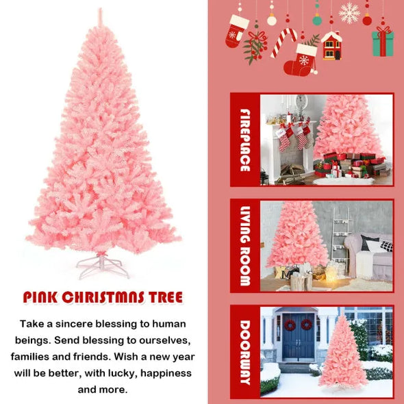 7.5 Feet Pink Hinged Artificial Christmas Tree - Full Fir Design