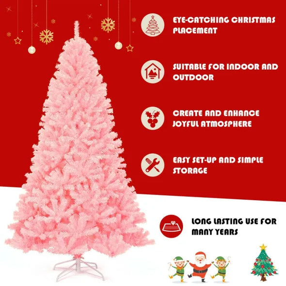7.5 Feet Pink Hinged Artificial Christmas Tree - Full Fir Design