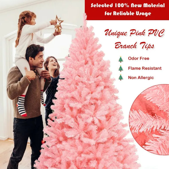 7.5 Feet Pink Hinged Artificial Christmas Tree - Full Fir Design