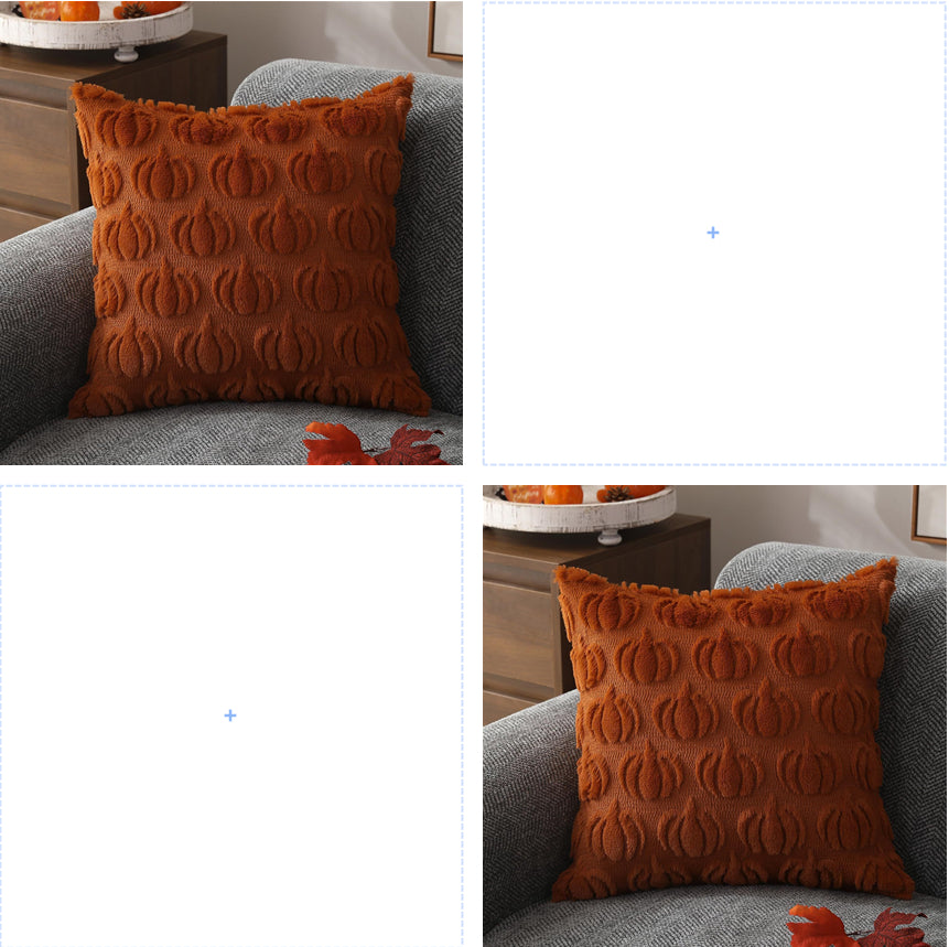 Luxury Pumpkin Embroidered Pillowcase for Home Decor - 45x45cm, Caramel & Orange