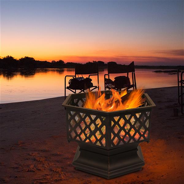 22" Hexagonal Iron Fire Pit Brazier - Cupreous Finish