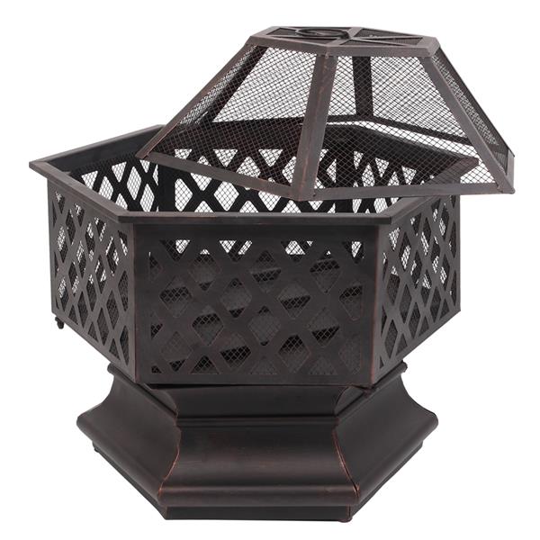 22" Hexagonal Iron Fire Pit Brazier - Cupreous Finish