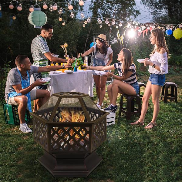22" Hexagonal Iron Fire Pit Brazier - Cupreous Finish