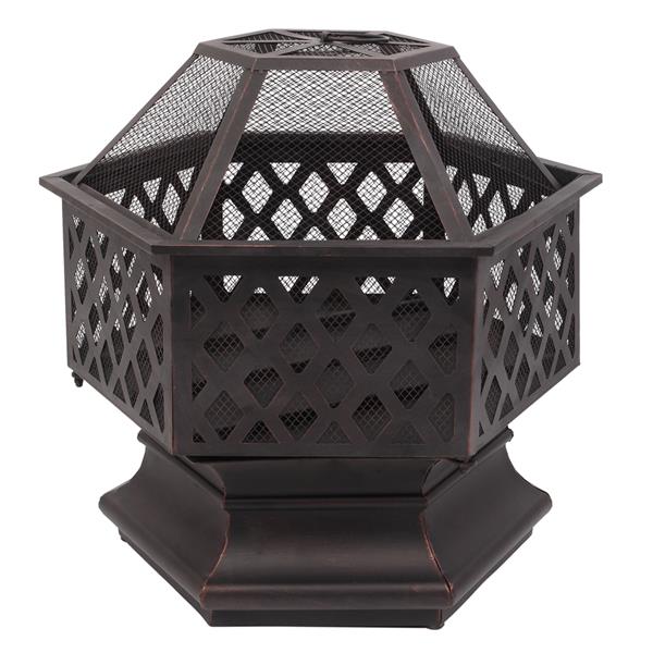 22" Hexagonal Iron Fire Pit Brazier - Cupreous Finish
