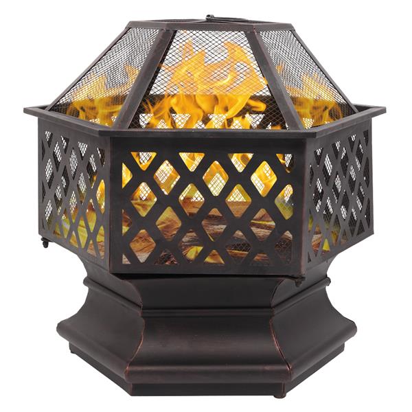 22" Hexagonal Iron Fire Pit Brazier - Cupreous Finish