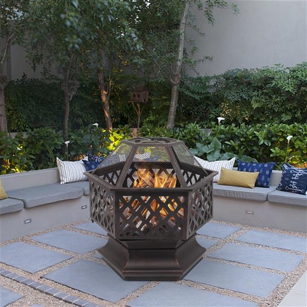 22" Hexagonal Iron Fire Pit Brazier - Cupreous Finish