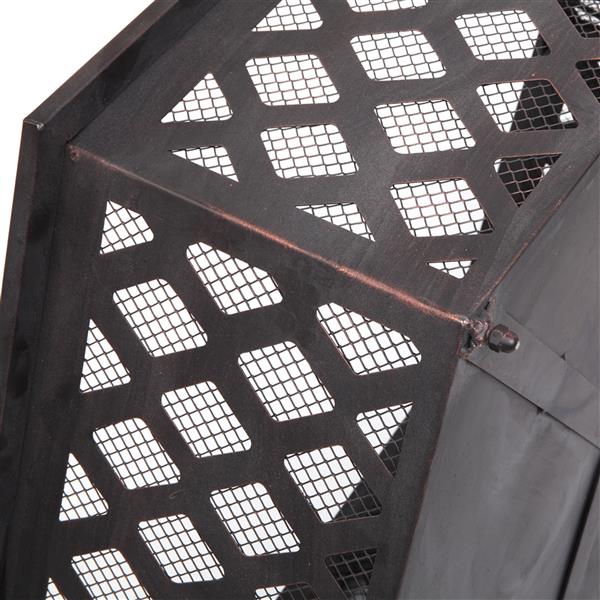22" Hexagonal Iron Fire Pit Brazier - Cupreous Finish