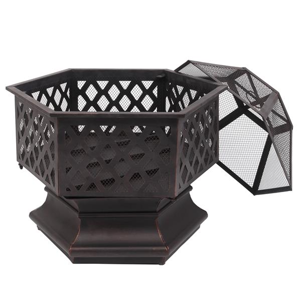 22" Hexagonal Iron Fire Pit Brazier - Cupreous Finish