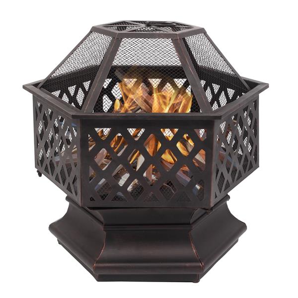 22" Hexagonal Iron Fire Pit Brazier - Cupreous Finish