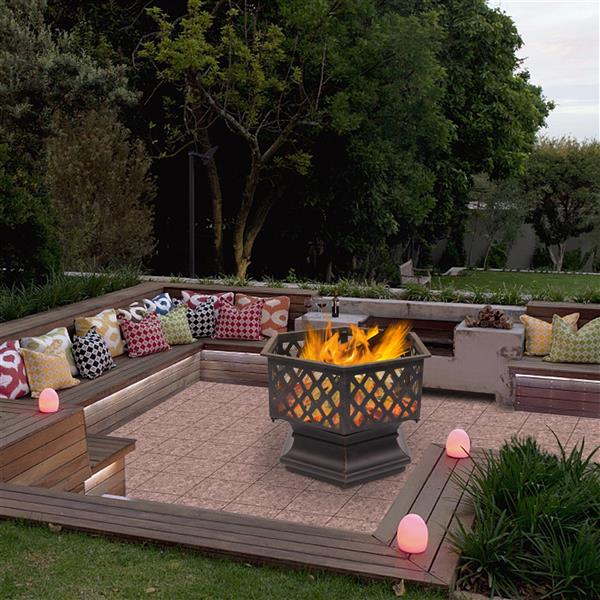 22" Hexagonal Iron Fire Pit Brazier - Cupreous Finish