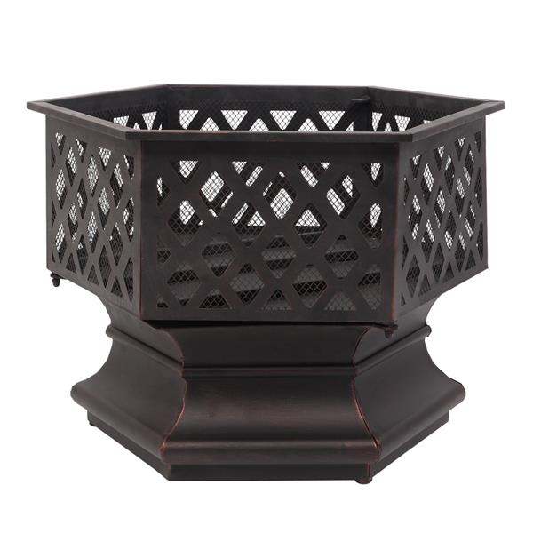 22" Hexagonal Iron Fire Pit Brazier - Cupreous Finish
