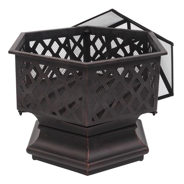 22" Hexagonal Iron Fire Pit Brazier - Cupreous Finish