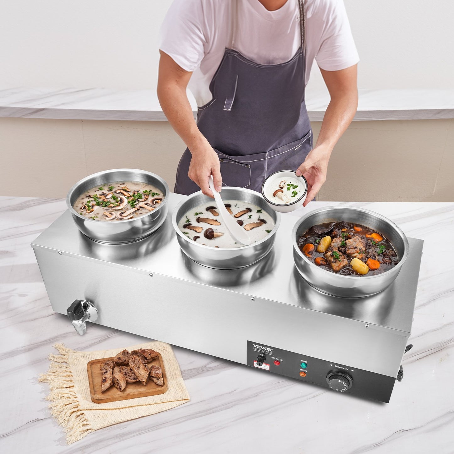 Electric Soup Warmer 7.4QT Stainless Steel Food Warmer Adjustable Temp 86-185°F