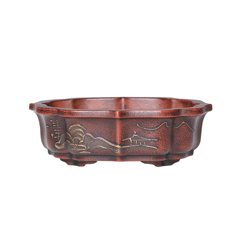 Vintage Ceramic Flower Pot with Brown Red Finish - Wall or Floor Mount Garden Planter
