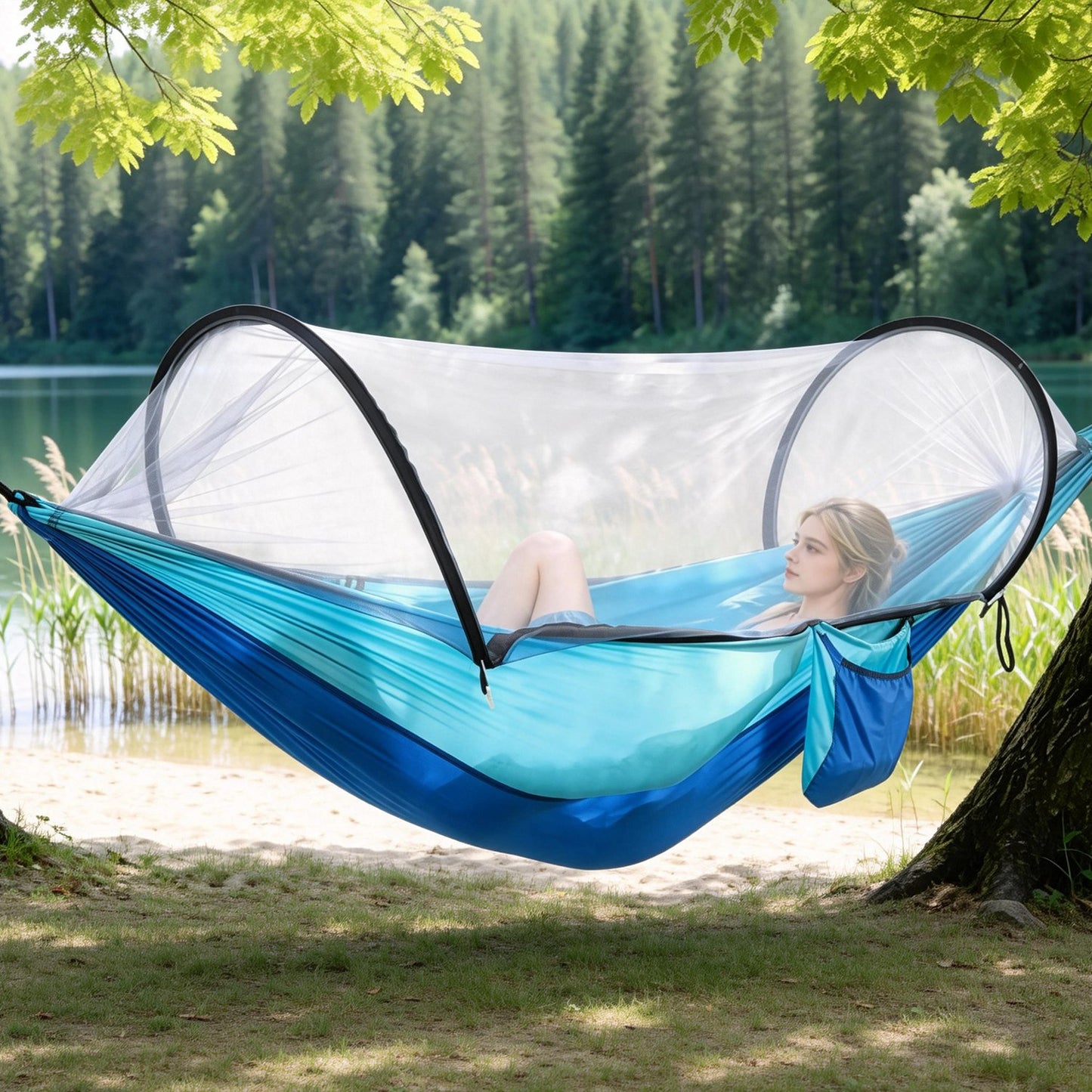 Portable Camping Hammock with Mosquito Net - 440lbs Capacity