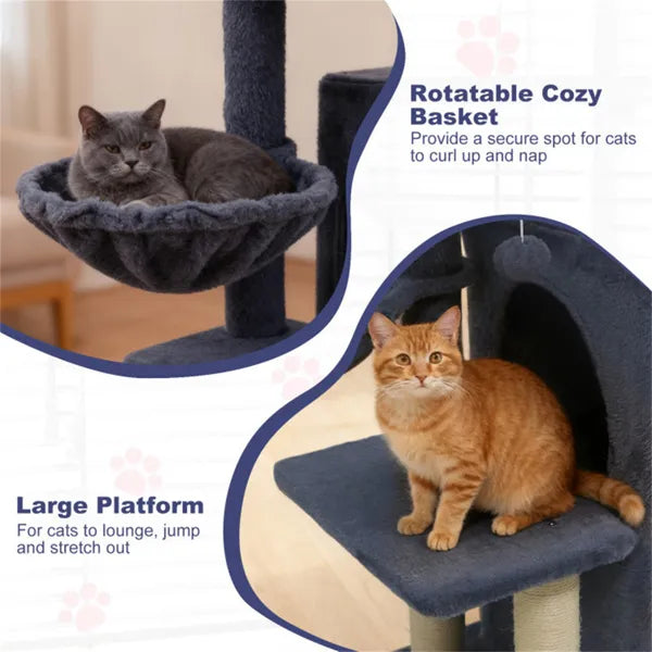 Dark Gray 33.5-Inch Multi-Level Cat Tree with Condo & Sisal Scratching Posts