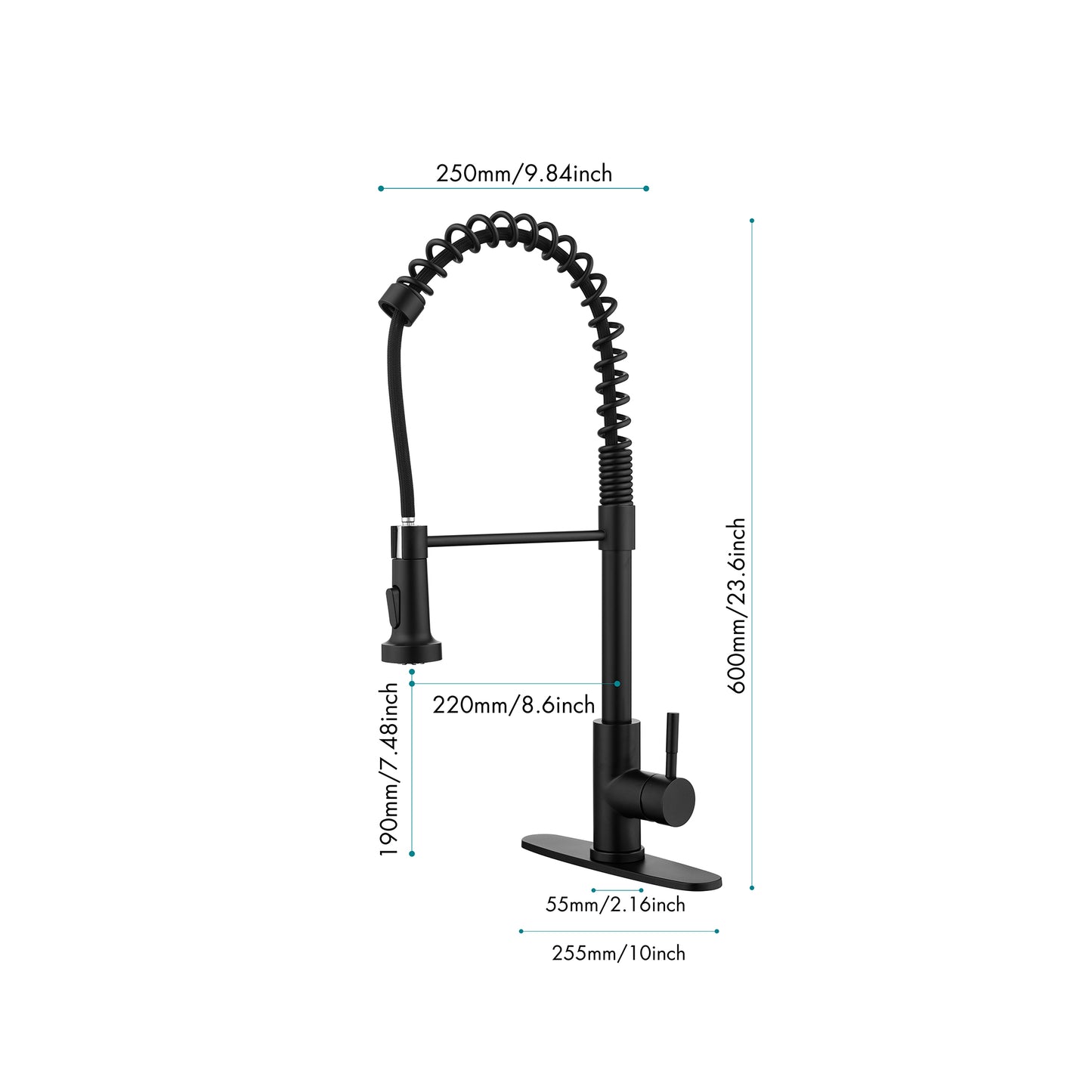 Solid Brass Kitchen Sink Faucet with Pull Down Sprayer - Matte Black