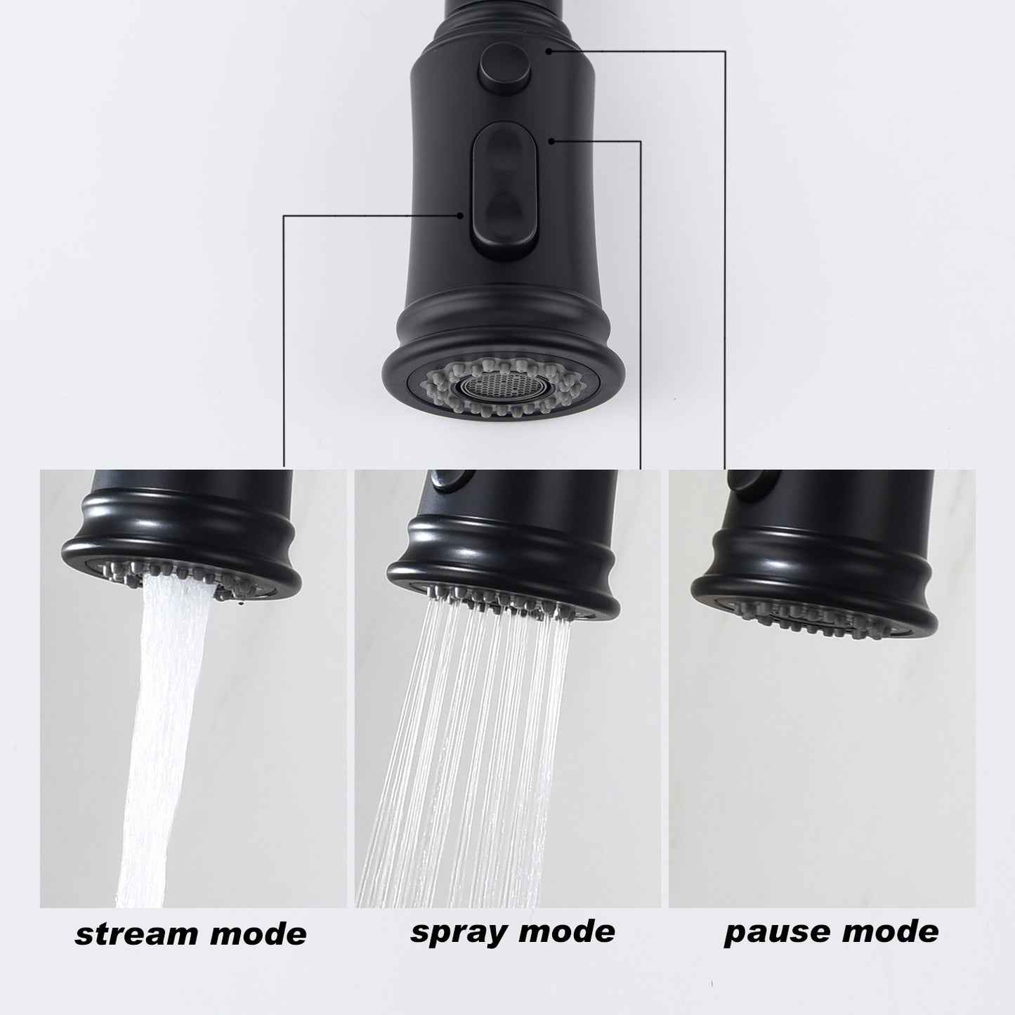 Single-Handle Pull-Down Kitchen Faucet with Dual Function - Matte Black