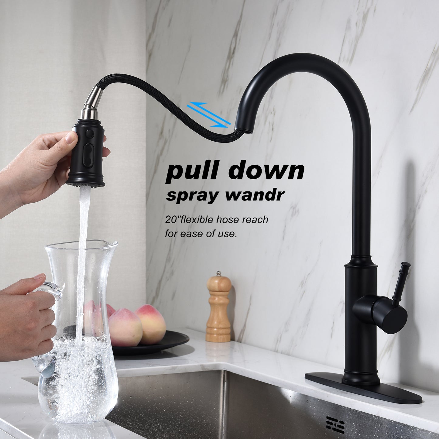 Single-Handle Pull-Down Kitchen Faucet with Dual Function - Matte Black